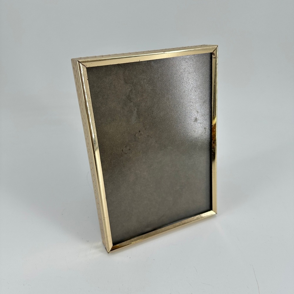 Vintage Gold Tone Etched Metal 5x7 Picture Frame Tabletop Easel Back